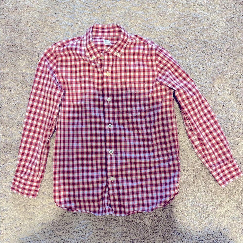 Gap • Kid's Gingham Red and White Dress Shirt Size 10